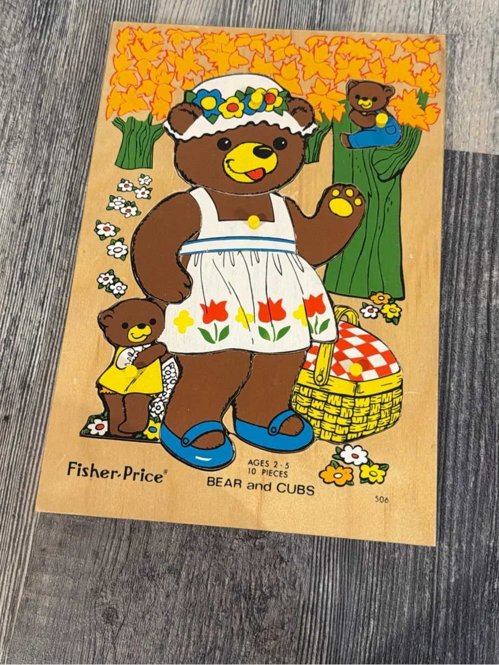 Fisher-Price Yellow School Bus & Brown Bear Wooden Puzzles